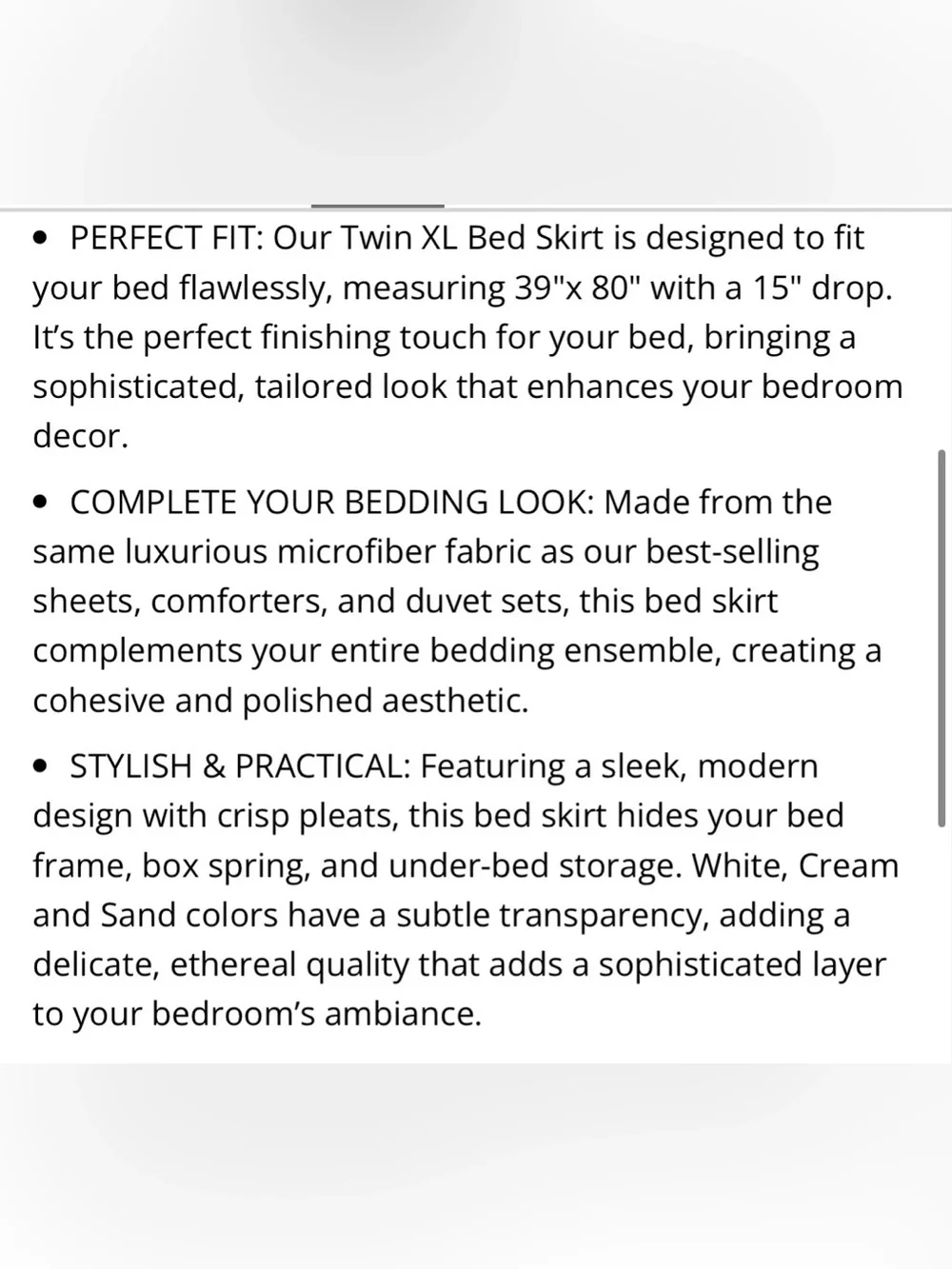 TWIN XL Bed Skirt 15” Drop Split Corners 1800 Ultra-Soft - WHITE
